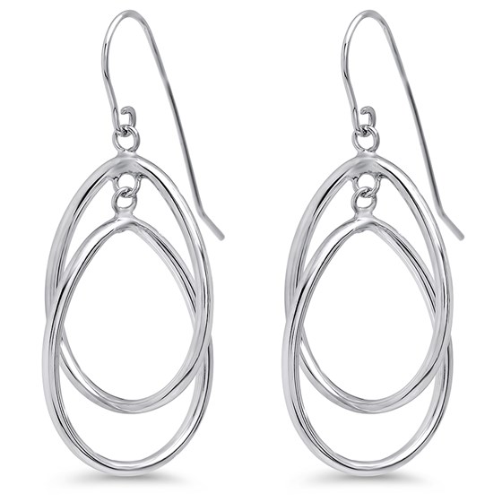 14k White Gold Double Circle Dangle Wire Earrings 14k White Gold Double Circle Dangle Wire Earrings